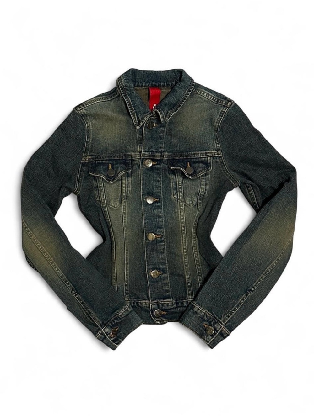 Junior’s Girl’s Dark Blue Faded Button Up Denim Jacket Size 4
